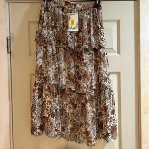 Chelsea & Violet Floral Midi Skirt - Brown and Cream
